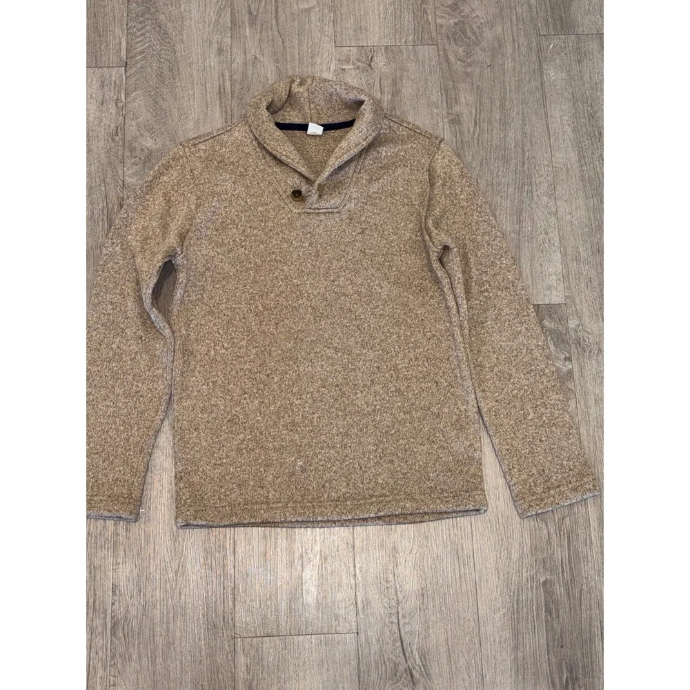 Old Navy Sweater Boys L (10-12) Heather Tan Tight Knit Fleece Lined Shawl Collar